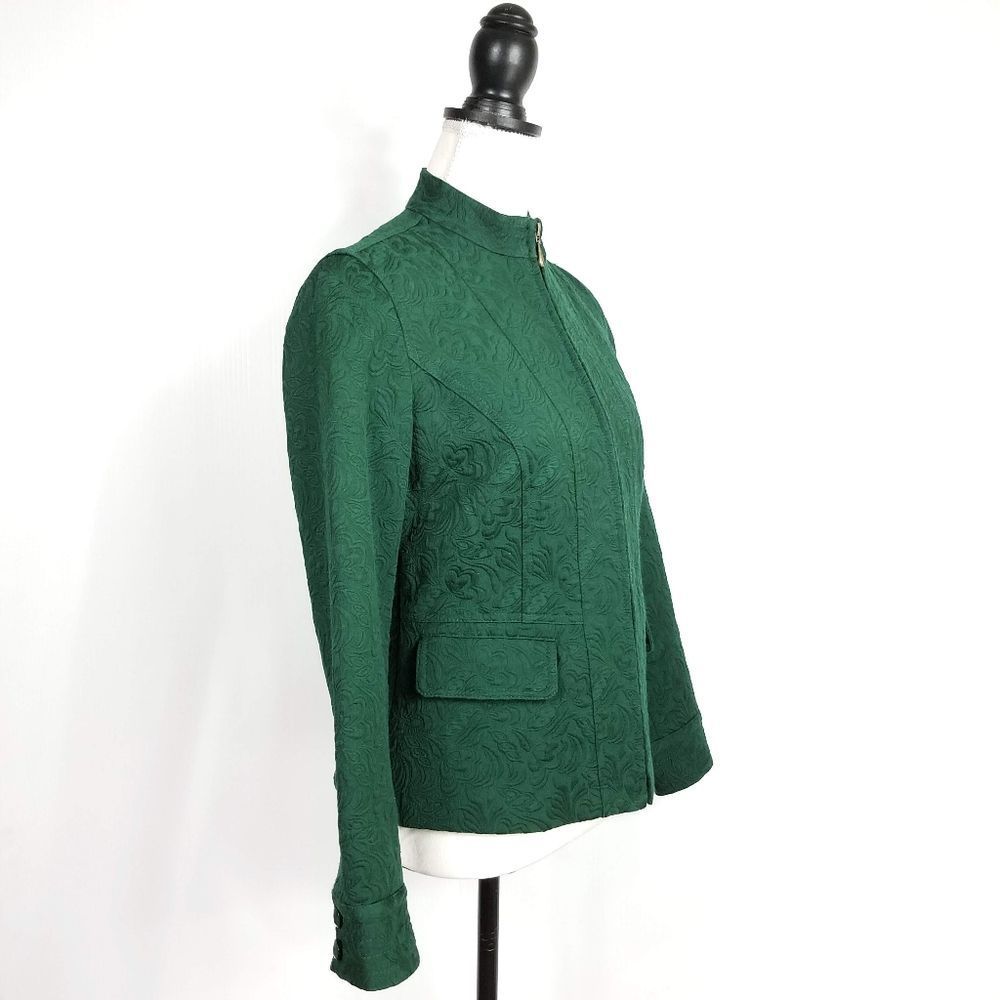 Chico's Green Jacquard Tapestry Zip Front Blazer Jacket - Picture 2 of 7